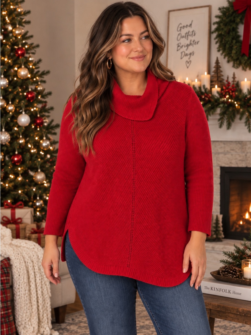 Talbots Red Cowl Neck Sweater Cotton Modal Knit Long Sleeve Cozy Classic Tunic